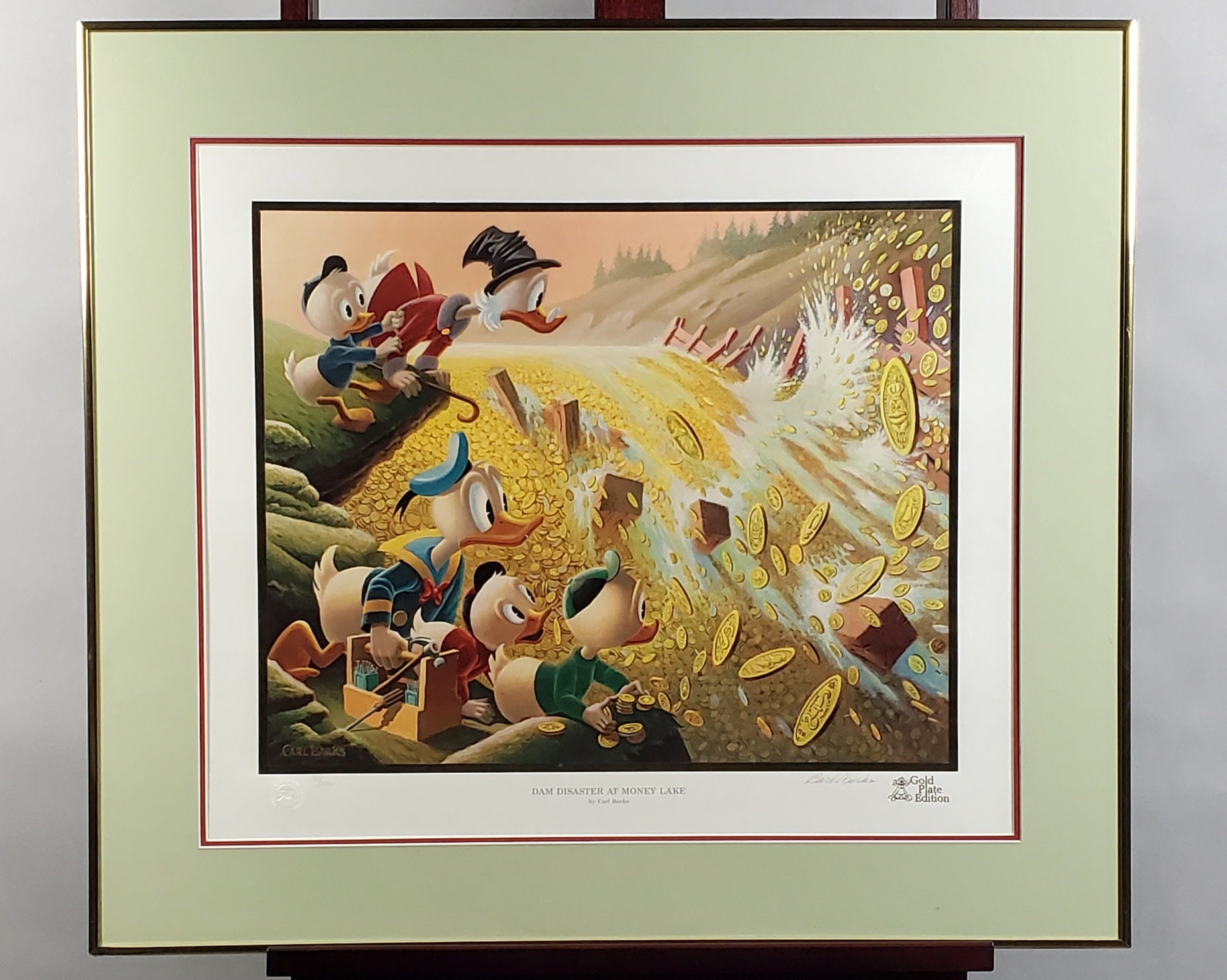 Donald Duck and Uncle Scrooge Dam Disaster At Money Lake Carl Barks Signed Gold Plate Edition